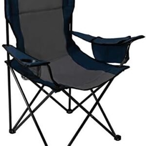 Quad Camp Chair w/ Built-In Cooler and Cup Holder, Includes Carry Bag - Navy/Gray
