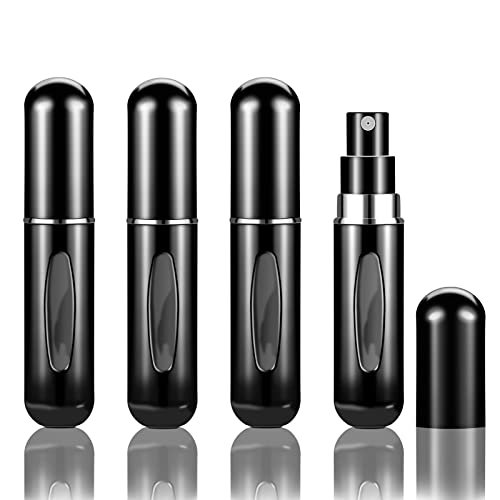 4Pcs Refillable Perfume Atomizer Bottles，Portable Mini Separate Perfume Bottle，Travel and Outings Spray Boxes Dispensers 5ml/0.2oz(Black)