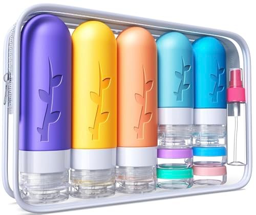 19 Pack travel Bottles for Toiletries, Silicone TSA Approved Travel Size Containers for toiletries Leak Proof Refillable Travel Essentials for Shampoo Conditioner Lotion toiletry bottles