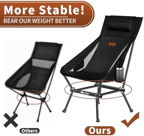 AnYoker Camping Chair, Compact Backpacking Chair, Portable Folding Chair, Beach Chair with Side Pocket and headrest, Lightweight Hiking Chair 188ZZ-SJB (Coffee) - Image 6
