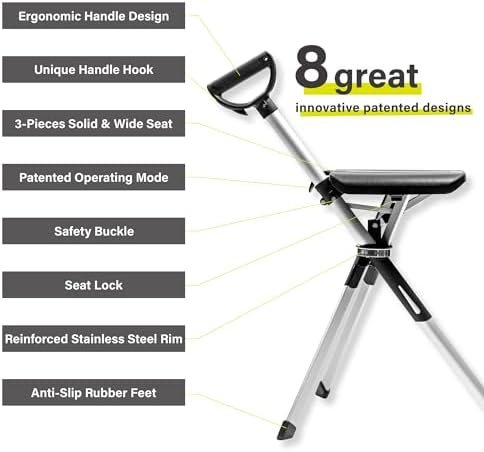 Ta-Da Chair Series 2- Portable Walking Stick, Cane with Seat, Foldable Chair, Hiking Stick, for Camping, Hiking, Lightweight Aluminum, Easy Carry, Anti-Slip - Image 4