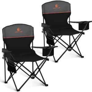 ALPHA CAMP Camping Chair 2 Pack Portable Chair with 3-Can Cooler Folding Chair with Side Pocket and Cup Holder, Collapsible Chair for Camping, Tailgates, Beach, Fishing and Sports,2PC