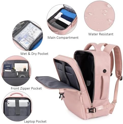 Travel Backpack for Women Men,Travel Laptop Backpack w/USB Charging Port, Waterproof Travel Backpack Carry On Flight Approved,Weekender Business Hiking Bag,Laptop Backpack 15.6 inch - Image 4