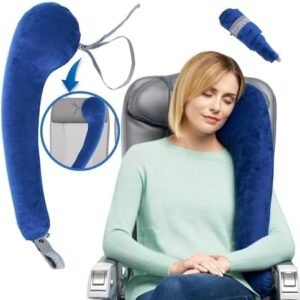 TRAVELREST All-in-One Neck & Body Pillow, Advanced Support Design, Travel Essential, Memory Foam Inserts, Inflatable, Airplane & Car Seat, Sleeping on Long Flight & Trips, Blue (Washable Velour Cover)