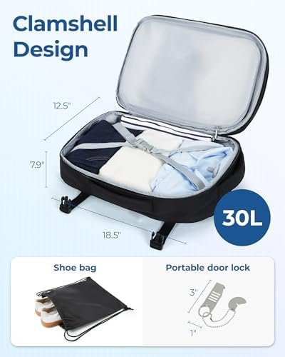 BAGSMART Travel Backpack, 30L Flight Approved Carry on Backpack with Door Lock, TSA Personal Item Backpack with 15.6 Inch Laptop Compartment & Shoe Bag,Suitcase for Travel, Classic Black - Image 7