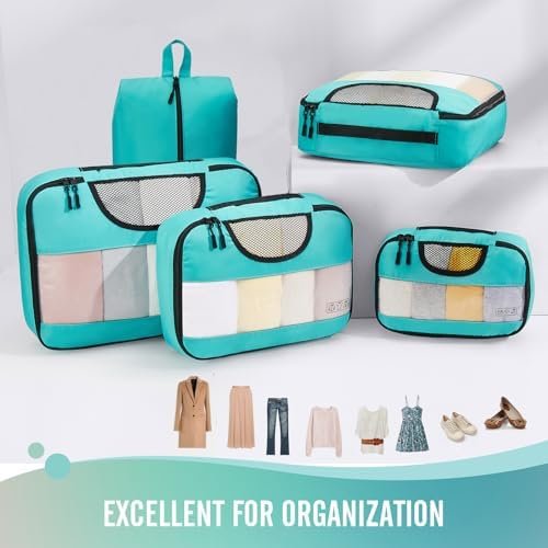 Veken 6 Set Packing Cubes for Suitcases, Travel Essentials for Carry on Luggage, Suitcase Organizer Bags Set for Travel Accessories in 4 Sizes(Extra Large, Large, Medium, Small)，Cyan - Image 3