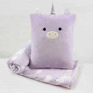 3-in-1 Kids Travel Pillow and Blanket Set, Snuggle Pillow in 12"X15", Plush Throw Blanket for Kids in 40"X60",Unicorn Gifts for Girls, Perfect for Travel, Camping, Home and Office