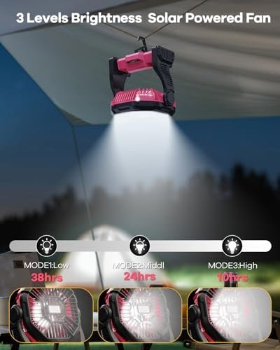 10400mAh Rechargeable Camping Fan with LED Lantern,Portable Battery Powered Outdoor Fan for Bedroom,Camping,Travel,Hiking,Beach,Office,Travel Accessories(Pink) - Image 5
