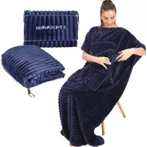 Travel Blanket Airplane Compact with Bag Travel Blanket and Pillow Set Blanket for Airplane Airplane Travel Essentials Car Blankets for Adults (Navy Blue)