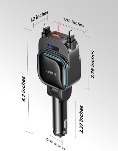LISEN 96W Retractable Car Charger, 4 in 1 Retractable USB C for iPhone 16 Car Charger Fast Charging, Adapter with Retractable USB C Cable, Car Accessories Gifts for Women, for iPhone 16e 16 15 14 13 - Image 6
