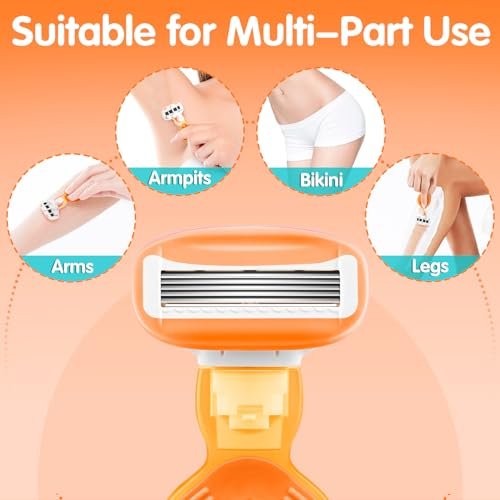 DreamGenius Travel Razors for Women Include 1 Handle and 5 Cartridges, Extra Smooth 5-Blade Travel Essentials Razor with Case for Shaving, Orange - Image 6
