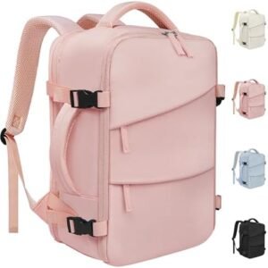 Travel Backpack for Women Men, Carry On Backpack Airlines Approved Personal Item Travel Computer Bag Waterproof Laptop Backpack Business Weekender Overnight Fits17Inch Laptop, Pink