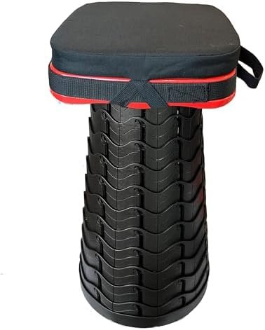 Portable Collapsible Stool Set - Heavy Duty Square Collapsible Stool + Thick Seat Cushion - 550lbs Load Capacity for Camping Travel Picnic Gardening (Red/Black) - Image 5