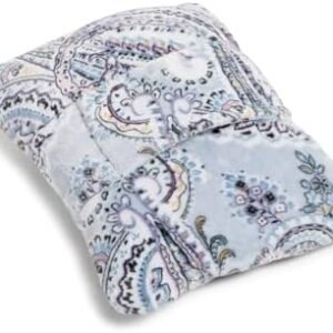 Vera Bradley Plush Fleece Travel Blanket with Trolley Sleeve, Soft Sky Paisley
