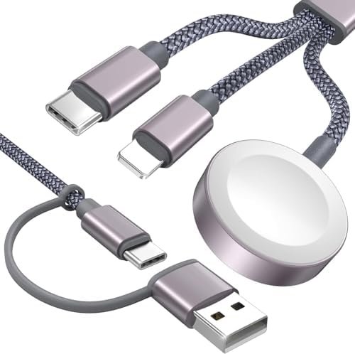 Upgraded 3 in 2 USB C Cable for Apple Watch Charger iPhone Charger USB C Multi Fast Charging Cable Compatible with iWatch Ultra/SE/10/9/8/7/6/5/4/3/2/1 & iPhone 16/15/14/Galaxy S23-4FT