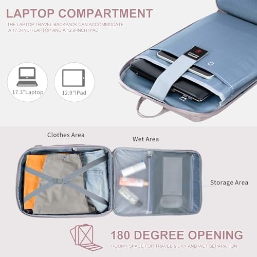 EMPSIGN Travel Backpack for Women, Large Carry On Backpack Airline Approved Personal Item, 17 inch TSA Friendly Laptop Backpack with USB Port, Casual Daypack for Weekender Business Hiking, Grey Pink - Image 3