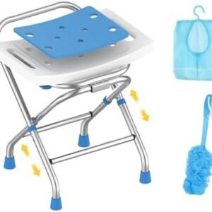 Folding Shower Chair Seat, Height Adjustable Foldable Shower Stool for Inside Tub, 420lbs Portable Small Shower Chair for Travel, Heavy Duty Bath Chair Bench for Adults Elderly & Disabled