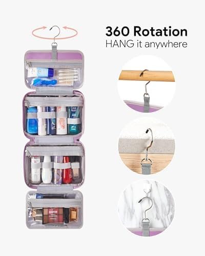 OlarHike Travel Toiletry Hanging Bag Waterproof, Makeup bag, Toiletries, Jewelry, Travel Essentials 3 in 1 Packing Organizers, Medium for Women Light Purple - Image 4