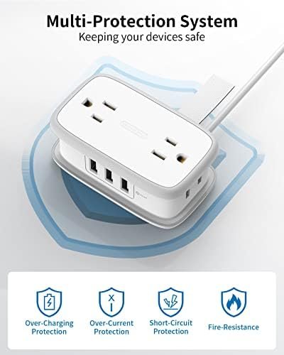 Travel Power Strip with USB Ports, NTONPOWER 4 Outlets 3 USB with 4FT Wrapped Short Extension Cord Flat Plug, USB Portable Desktop Charging Station, Compact for Hotel Travel Cruise Essentials, White - Image 6