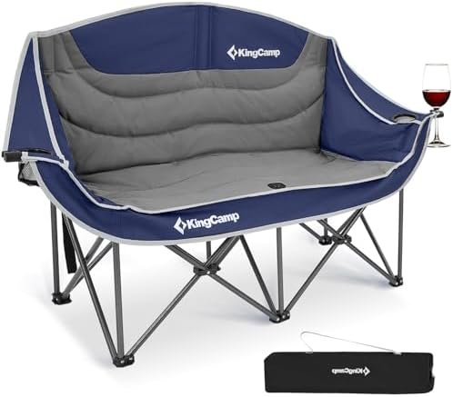 KingCamp Double Camping Chair Loveseat Heavy Duty for Adults Two Person Outdoor Folding Chairs with Cup Holder Wine Glass Holder Support 440 lbs for Outside Picnic Beach Travel