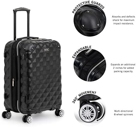 Kenneth Cole REACTION Diamond Tower Collection Lightweight Hardside Expandable 8-Wheel Spinner Travel Luggage, Black, 2-Piece Bundle (Carry On + Backpack) - Image 5