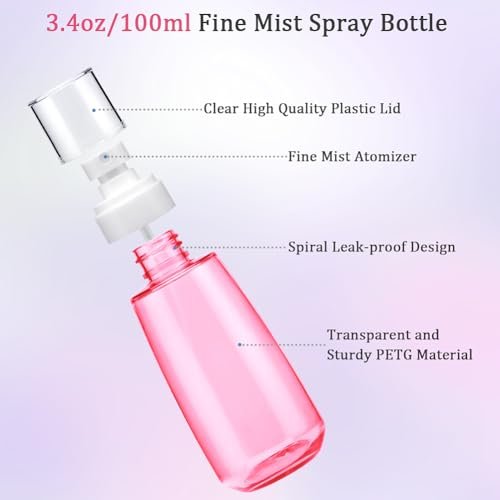Cosywell Fine Mist Spray Bottle TSA Approved 3.4oz/ 100ml Empty Cosmetic Refillable Travel Containers Plastic Hair Spray Bottle Sprayer for Perfume Skincare Makeup Lotion (3color) - Image 5