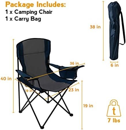 Quad Camp Chair w/ Built-In Cooler and Cup Holder, Includes Carry Bag - Navy/Gray - Image 3