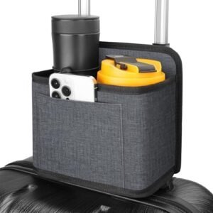 YOOFAN Luggage Cup Holder for Suitcases – Convenient Travel Accessory with One Large Cup Holder and 1 Pocket (Gray-one Large Pocket)