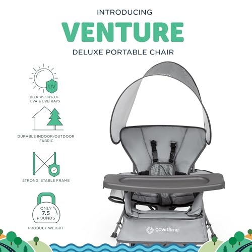 Baby Delight Go with Me Venture Portable Chair | Indoor and Outdoor | Sun Canopy | 3 Child Growth Stages | Elephant Grey - Image 2
