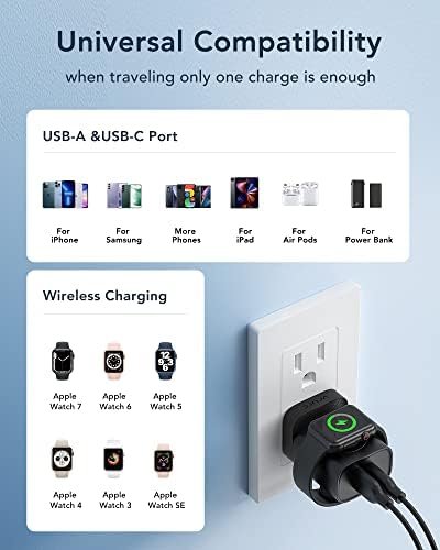 VRURC for Apple Watch Charger, Wireless Magnetic Portable iWatch Charger, PD 20W 3-in-1 Travel Essentials Fast Charging Block for iWatch Ultra/SE/10/9/8/7/6/5/4/3/2/1,iPhone 16/15/14/13,Android-Black - Image 7