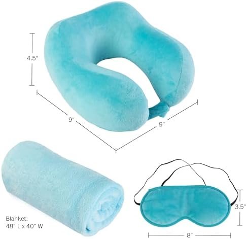 Home-Complete Travel Pillow Set - Memory Foam Pillow, Fleece Blanket, and Eye Mask - Travel Essentials for Airplanes, Trains, Cars, Buses (Blue) - Image 2