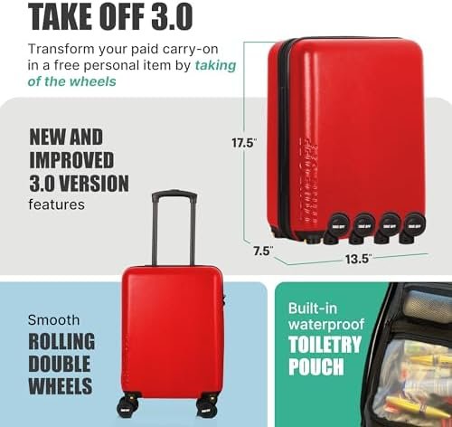 Take OFF Luggage - Personal Item Rolling Suitcase 3.0, TSA Approved, Small Carry On, Under the Seat, Hard Shell with Removable Wheels, Light Weight Bag, Airplane Travel Essential Accessories, 18x14x8 - Image 2