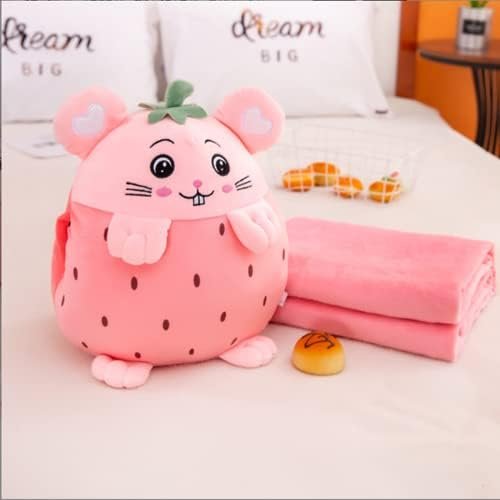 YUDONG Kids Stuffed Animal Travel Blanket and Pillow Set, Adorable 3 in 1 Multifunctional Fruit Plush Pillow with Hand Warmer Design, Perfect for Travel, Camping, Car, Home and Office (15") (Pink) - Image 2