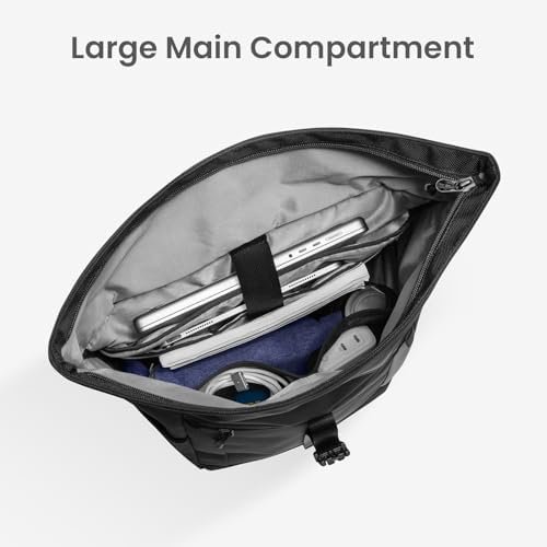 tomtoc Rolltop Laptop Backpack, Water-Resistant Travel Backpack Commute Expandable Casual Daypack for 13-17.3 inch Laptop, Rucksack for Work College Trip, Capacity Adjustable 25-30L, Black - Image 4