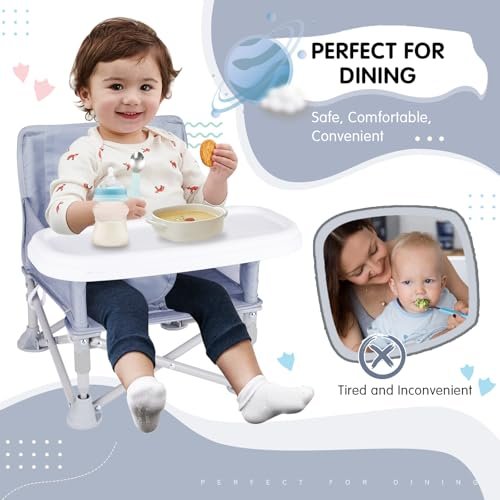 Portable Baby Booster Seat with Tray, Toddler Booster seat for Dining, Camping, Travel, Baby Beach Chair 6 Months to 3 Years Old Indoor Outdoor Use Grey - Image 4