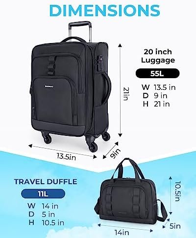 BAGSMART Expandable 20 inch Carry on Luggage Airline Approved, Lightweight Carry on Suitcase with Spinner Wheels, Family Travel Suitcase Set with Duffle Bag-Black - Image 6