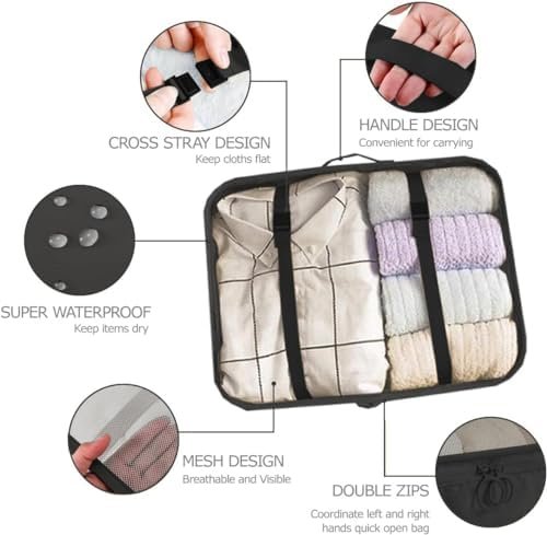 6 Set Packing Cubes for Suitcases Travel Luggage Packing Organizers,Travel Essentials Luggage Organizer for Travel Accessories Shoe Bag Tioletry Bag Laundry Bag (Black) - Image 2