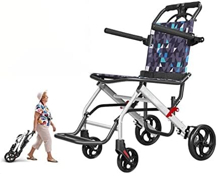 Ultralight Transport Wheelchair, Folding Portable Boarding Travelling Wheelchair with Hand Brake, Wheelchairs for Adults,Folding Wheelchairs (19.3X31.9X34.6 inches)