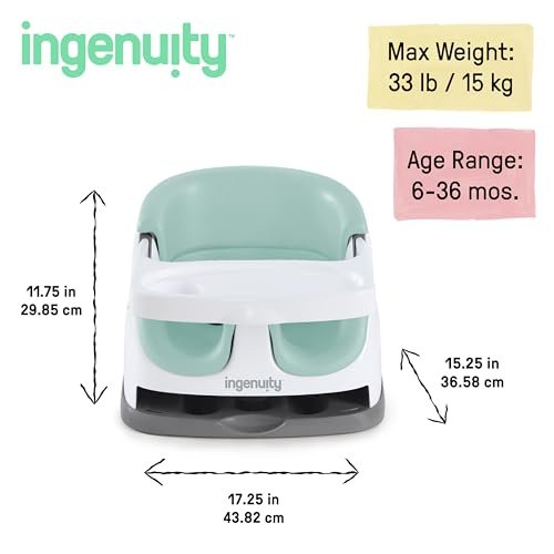 Ingenuity Baby Base 2-in-1 Booster Feeding and Floor Seat with Self-Storing Tray - Mist - Image 6