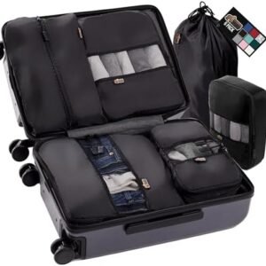 GORILLA GRIP 6 Set Packing Cubes, Travel Essentials for Suitcase, Mesh Organizer Bags for Clothes Toiletries Shoes and Laundry, Luggage and Carry On Airplane Accessories, Traveling Must Haves Black