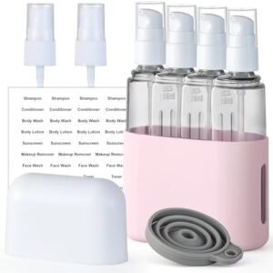 3oz Travel Bottles for Toiletries, 4 Pack Tsa Approved Portable Travel Size Containers for Shampoo Liquid With Labels, Leak Proof Refillable Travel Containers Dispenser Set - Pink