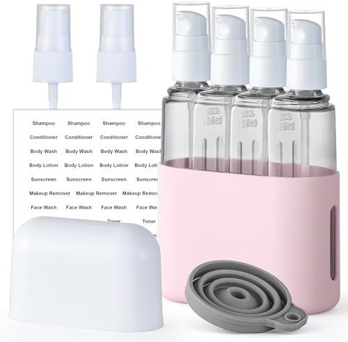 3oz Travel Bottles for Toiletries, 4 Pack Tsa Approved Portable Travel Size Containers for Shampoo Liquid With Labels, Leak Proof Refillable Travel Containers Dispenser Set - Pink