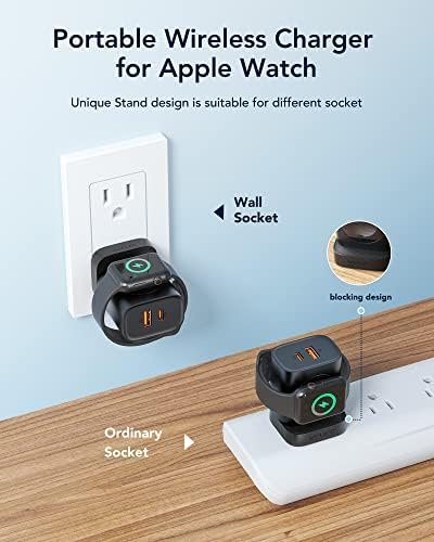 VRURC for Apple Watch Charger, Wireless Magnetic Portable iWatch Charger, PD 20W 3-in-1 Travel Essentials Fast Charging Block for iWatch Ultra/SE/10/9/8/7/6/5/4/3/2/1,iPhone 16/15/14/13,Android-Black - Image 3