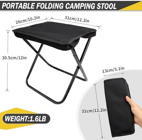 Camping Stool, Portable Folding Stool with Carry Bag, 12in Portable Folding Chair 1.6Lbs Collapsible Camp Stool Outdoor Footstool for Travel Walking Hiking Fishing Picnic Barbecue (Black) - Image 2