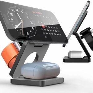 3 in 1 Wireless Charger for iPhone and Watch, Travel Charger for Multiple Devices, Charging Station for Smartphones, Smartwatches & Earbuds, Portable Travel Essentials (Gray)