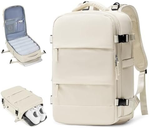 Beige Travel Backpack For Women Men Airline Approved Carry On Backpack For Airplanes Personal Item Bag For Airlines Backpack For Traveling On Airplane Waterproof Gym Backpack Weekender Travel Bag