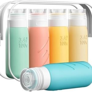Travel Size Bottles for Toiletries, Pack of 5 Travel Bottles with Squeezable Lid, 3.4 oz TSA Approved Travel Size Containers for Shampoo, Conditioner,Lotion