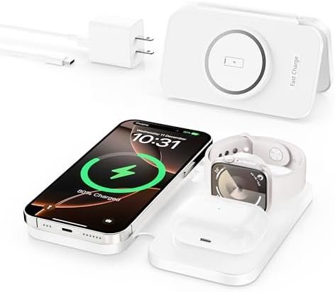 2025 Latest Magnetic Wireless Charger for iPhone: 3 in 1 Travel Charging Station Devices for iPhone 16 15 14 13 12 Pro Max Plus-Foldable Charging Pad for Apple Watch Series & Air pods4 3 2 Pro