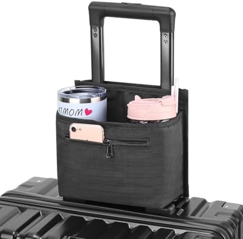 Luggage Travel Cup Holder Attachment for Suitcase Drink Carrier Caddy, Coffee Mug and Tumblers, Traveler Carry on Hands Free Accessory- Gifts for Flight Attendants Travelers Accessories
