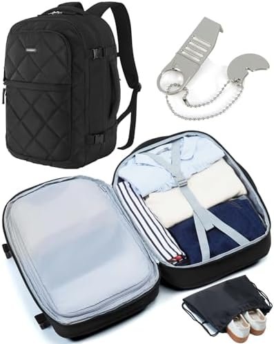 BAGSMART Travel Backpack, 30L Flight Approved Carry on Backpack with Door Lock, TSA Personal Item Backpack with 15.6 Inch Laptop Compartment & Shoe Bag,Suitcase for Travel, Classic Black